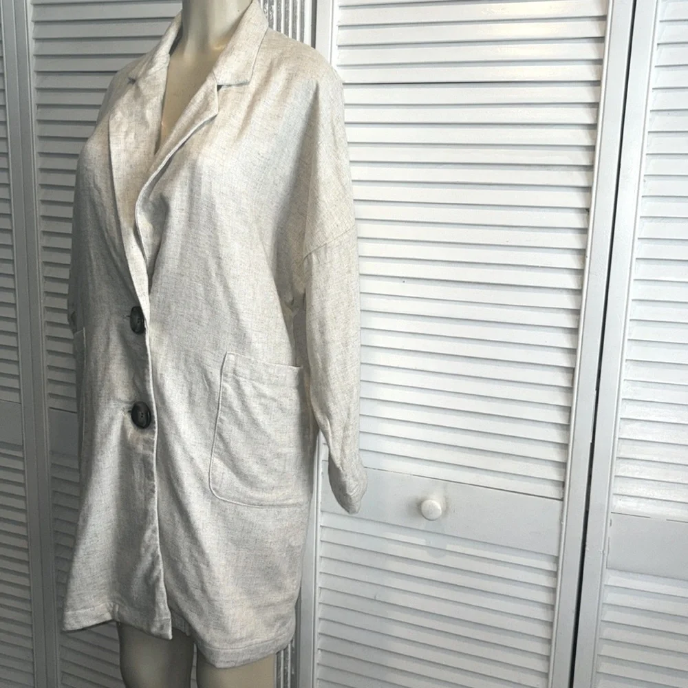 ZARA LINEN RUSTIC SAND CREAM OVERSIZED BLAZER size S - Picture 6 of 10